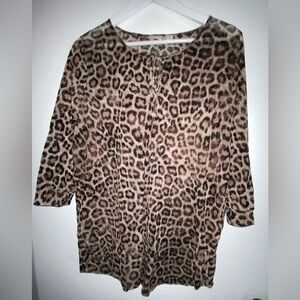 Chico’s Leopard Animal Print Sheer Stretchy Tunic Top Shirt Cover Size 3 (14-16)